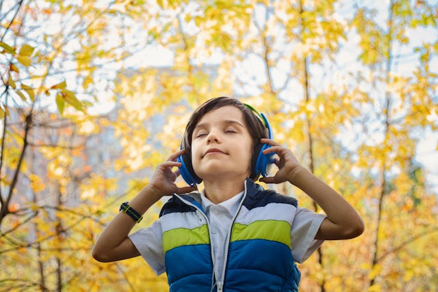 A boy listening to music