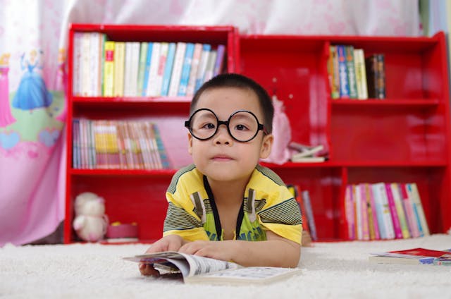 A child wearing glasses